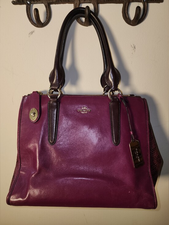 Coach Handbags - Coach Leather Exoctic Python Crosby Carryall Cyclamen Satchel Plum Turnlock Tote
